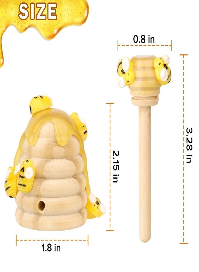 WixiTool Honey Bee Spring Tiered Tray Decor, Bumblebee Party Decorations, Summer Farmhouse Beehive Decoration Set, 2 Mini Faux Bee Honey Sticks Dippers & 1 Fake Wooden Honeycomb Centerpiece - Image 2