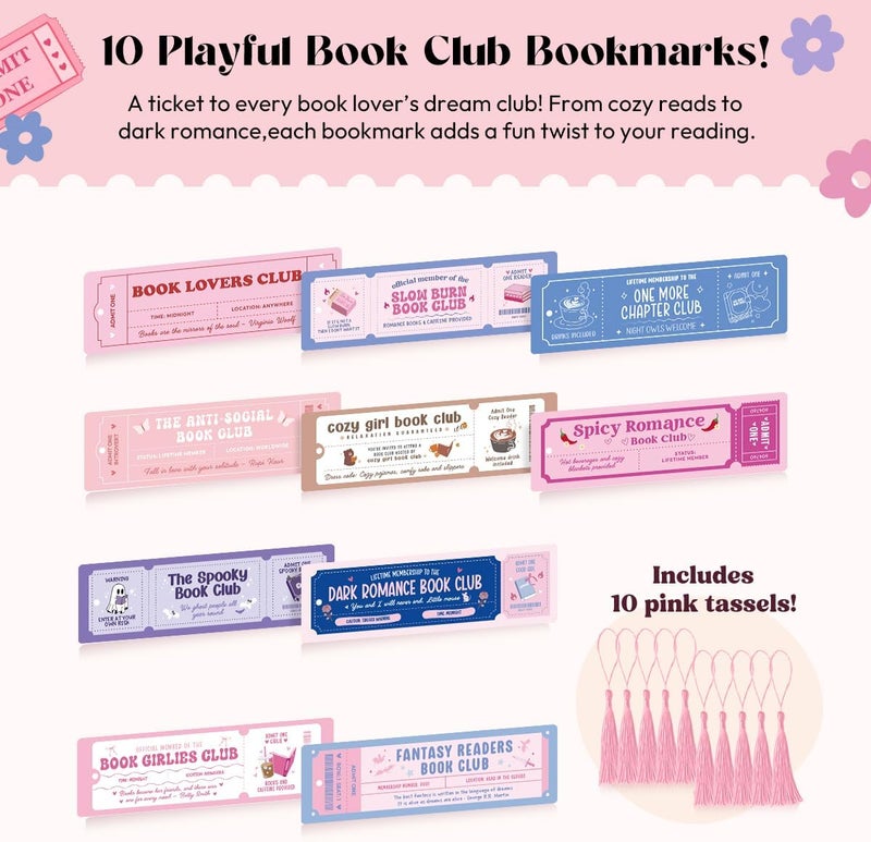Kaciola Studio 10 PCS Book Lovers Club Bookmarks,Funny Bookmarks for Women,Double Sided Romance Booklover Gifts,Book Club Gifts for Romance Reader Friends Girls - Image 2