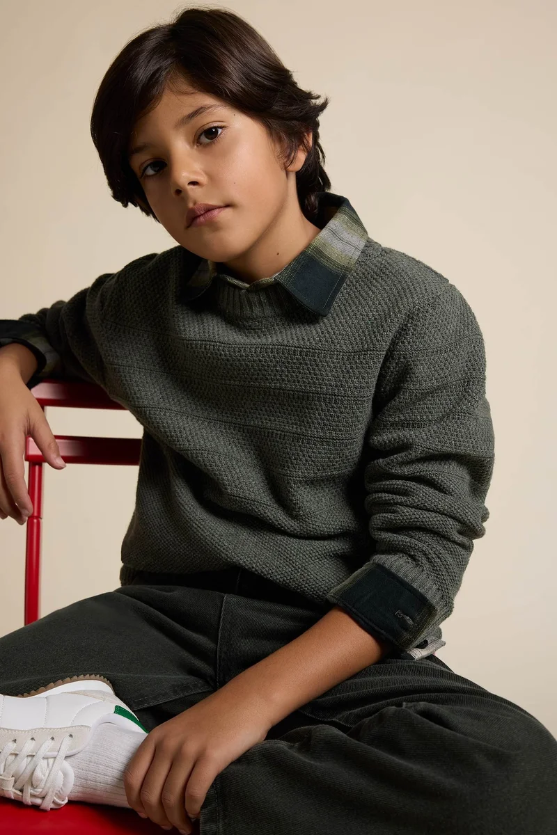 ديفاكتو Boy Regular Fit Crew Neck Knitted Pullover