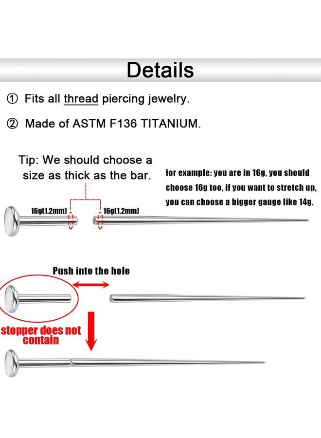 PunkTracker 14g/16g/18g ASTM F136 Titanium Piercing Taper Insertion Pin for Internal Thread Tragus/Helix/Lip/Nose/Helix/Piercing Jewelry Cartilage Earrings Labret Nose Studs Stretcher Assistant Tool - Image 5