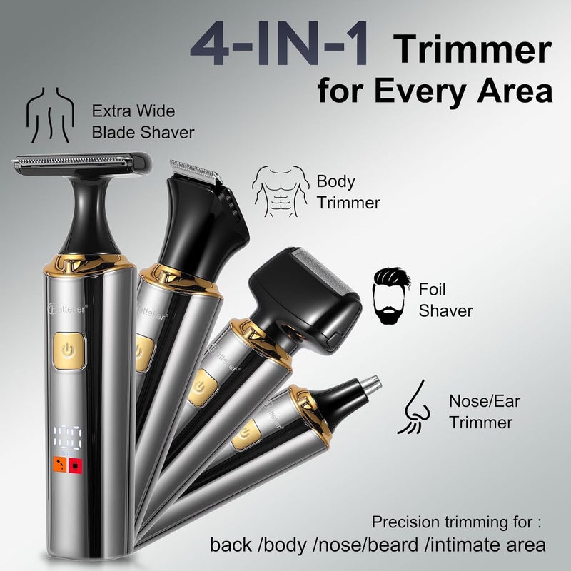 Hatteker Electric Mens Back Shaver Body Trimmer Hair Groomer 4 in 1 Kit with Extendable Auxiliary Arm Waterproof Facial,Chin,Arm,Back,Pubic Hair Trimmer Grooming Set - Image 2