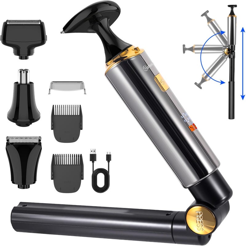 Hatteker Electric Mens Back Shaver Body Trimmer Hair Groomer 4 in 1 Kit with Extendable Auxiliary Arm Waterproof Facial,Chin,Arm,Back,Pubic Hair Trimmer Grooming Set - Image 1