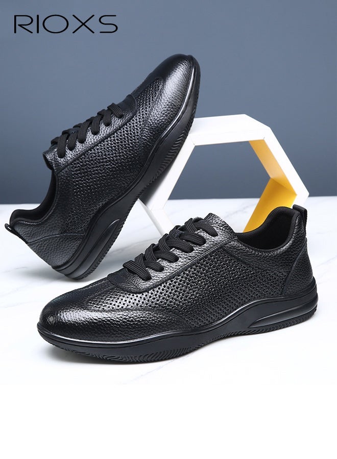 RIOXS Men's Comfort Shoes, Men's Casual Fashion Sneakers, Classic Lace-Up Slip-ons Shoes, Grand Crosscourt Perforated Sneaker for Men, Anti-slip Athlesiure Shoes for Male, Lightweight  Tennnis Court Sneaker Walking Shoes, Breathable Low Top Sneaker for Sports/ Travel/ Work/ Daily Wear, Mans Fashion Footwear Black - Image 4