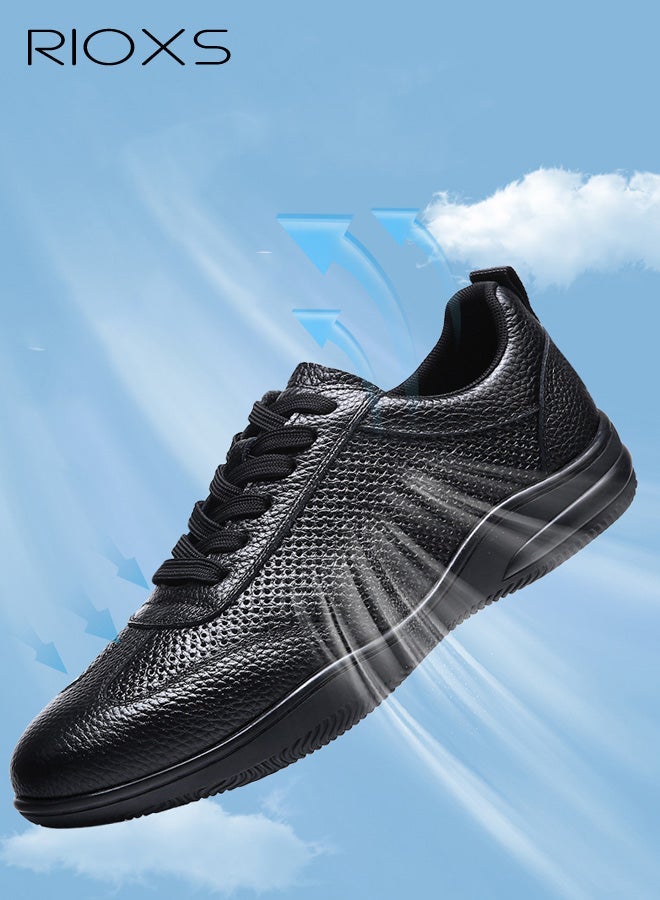 RIOXS Men's Comfort Shoes, Men's Casual Fashion Sneakers, Classic Lace-Up Slip-ons Shoes, Grand Crosscourt Perforated Sneaker for Men, Anti-slip Athlesiure Shoes for Male, Lightweight  Tennnis Court Sneaker Walking Shoes, Breathable Low Top Sneaker for Sports/ Travel/ Work/ Daily Wear, Mans Fashion Footwear Black - Image 3