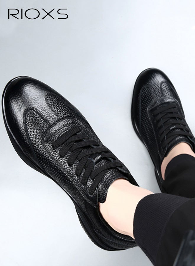 RIOXS Men's Comfort Shoes, Men's Casual Fashion Sneakers, Classic Lace-Up Slip-ons Shoes, Grand Crosscourt Perforated Sneaker for Men, Anti-slip Athlesiure Shoes for Male, Lightweight  Tennnis Court Sneaker Walking Shoes, Breathable Low Top Sneaker for Sports/ Travel/ Work/ Daily Wear, Mans Fashion Footwear Black - Image 1