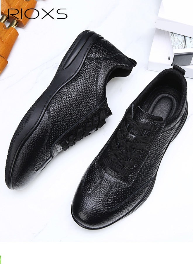 RIOXS Men's Comfort Shoes, Men's Casual Fashion Sneakers, Classic Lace-Up Slip-ons Shoes, Grand Crosscourt Perforated Sneaker for Men, Anti-slip Athlesiure Shoes for Male, Lightweight  Tennnis Court Sneaker Walking Shoes, Breathable Low Top Sneaker for Sports/ Travel/ Work/ Daily Wear, Mans Fashion Footwear Black - Image 5