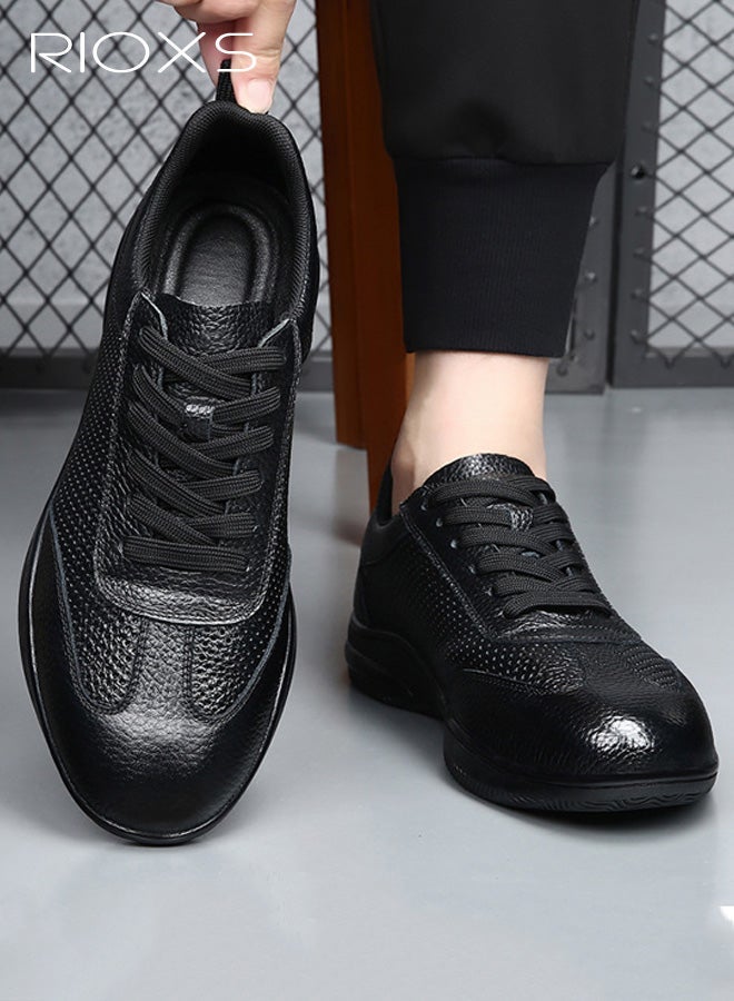 RIOXS Men's Comfort Shoes, Men's Casual Fashion Sneakers, Classic Lace-Up Slip-ons Shoes, Grand Crosscourt Perforated Sneaker for Men, Anti-slip Athlesiure Shoes for Male, Lightweight  Tennnis Court Sneaker Walking Shoes, Breathable Low Top Sneaker for Sports/ Travel/ Work/ Daily Wear, Mans Fashion Footwear Black - Image 2