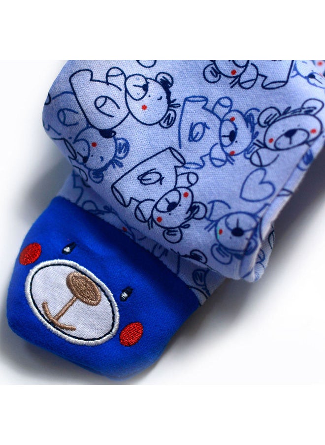 BabyShoora - Baby All Over Printed Bear Footed Jumpsuit with beanie set - Image 1