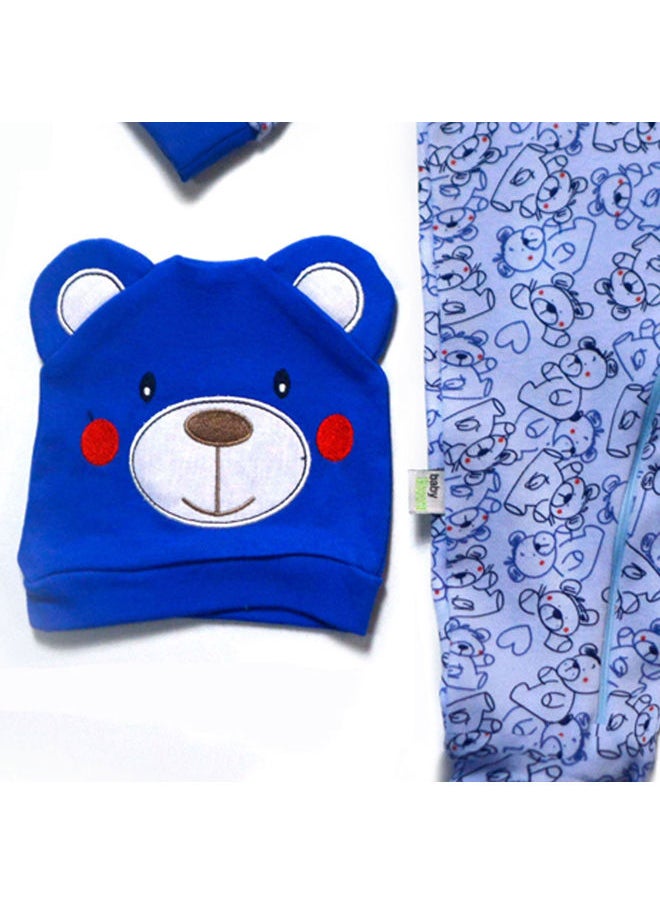 BabyShoora - Baby All Over Printed Bear Footed Jumpsuit with beanie set - Image 1