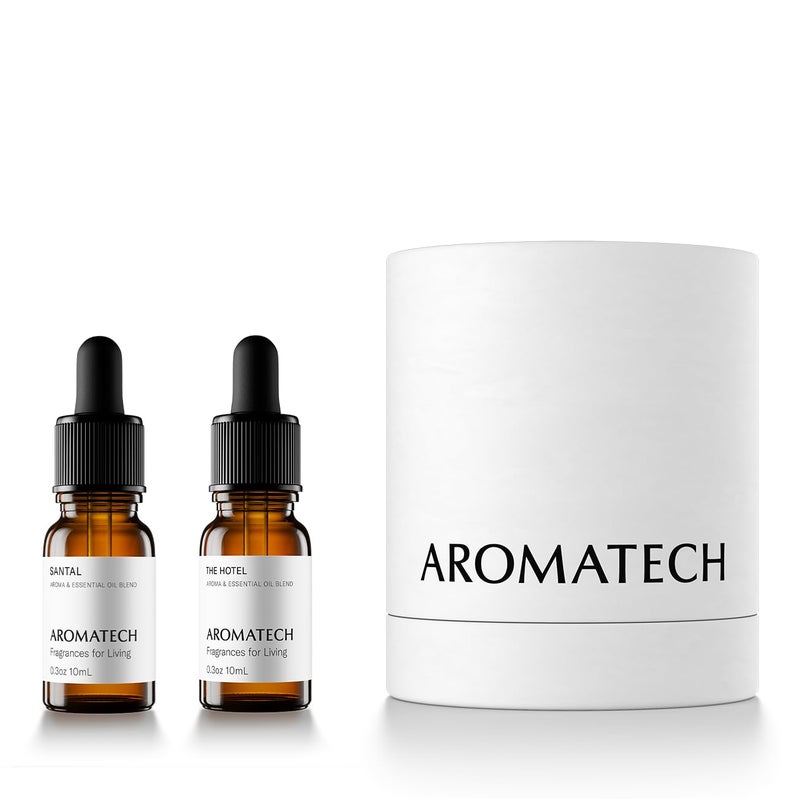 AromaTech Santal & The Hotel Set | Gift Set of Aroma Diffuser Essential Oils Blend of Santal Cardamom, Papyrus, Musk | The Hotel Peach, Red Rose, Pine - 10 Milliliter - Image 1