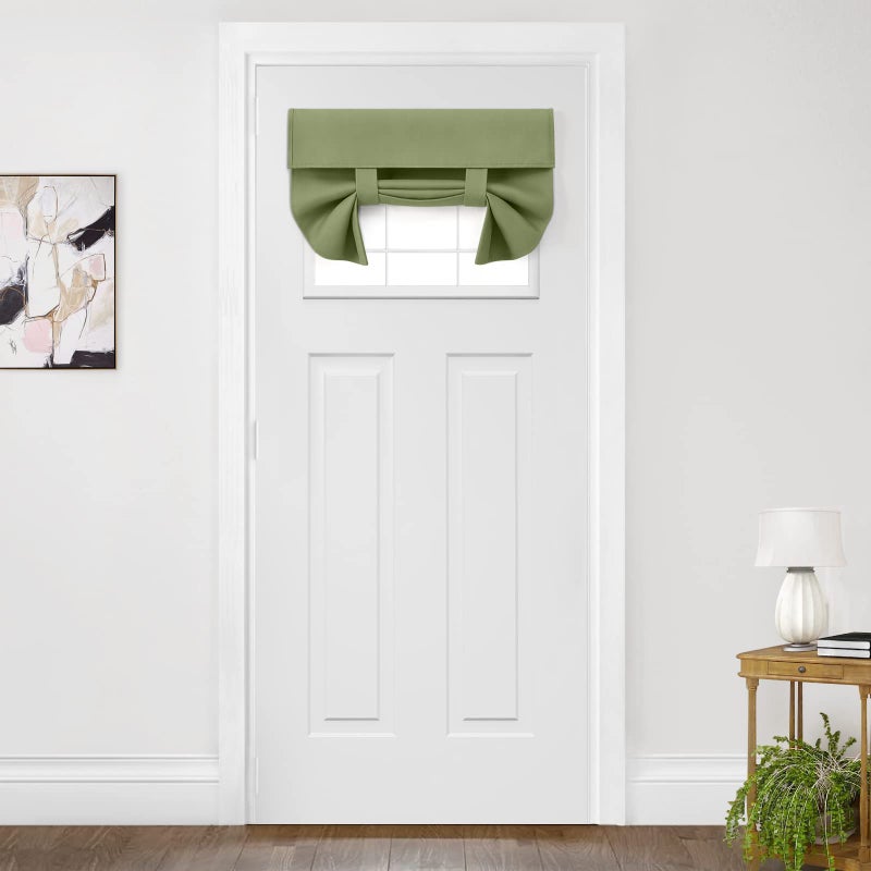 HOMEIDEAS HOMEIDEAS Sage Green French Door Curtains  Privacy Small Door Window Curtains  26 X 20 Inch French Door Shades for Front Door  Thermal Insulated Tie Up Shades Door Window Covering for Bedroom  1 Panel - Image 1