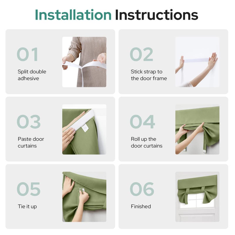HOMEIDEAS HOMEIDEAS Sage Green French Door Curtains  Privacy Small Door Window Curtains  26 X 20 Inch French Door Shades for Front Door  Thermal Insulated Tie Up Shades Door Window Covering for Bedroom  1 Panel - Image 3