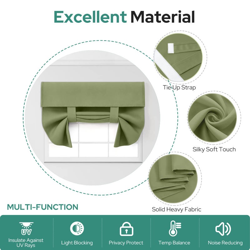 HOMEIDEAS HOMEIDEAS Sage Green French Door Curtains  Privacy Small Door Window Curtains  26 X 20 Inch French Door Shades for Front Door  Thermal Insulated Tie Up Shades Door Window Covering for Bedroom  1 Panel - Image 5