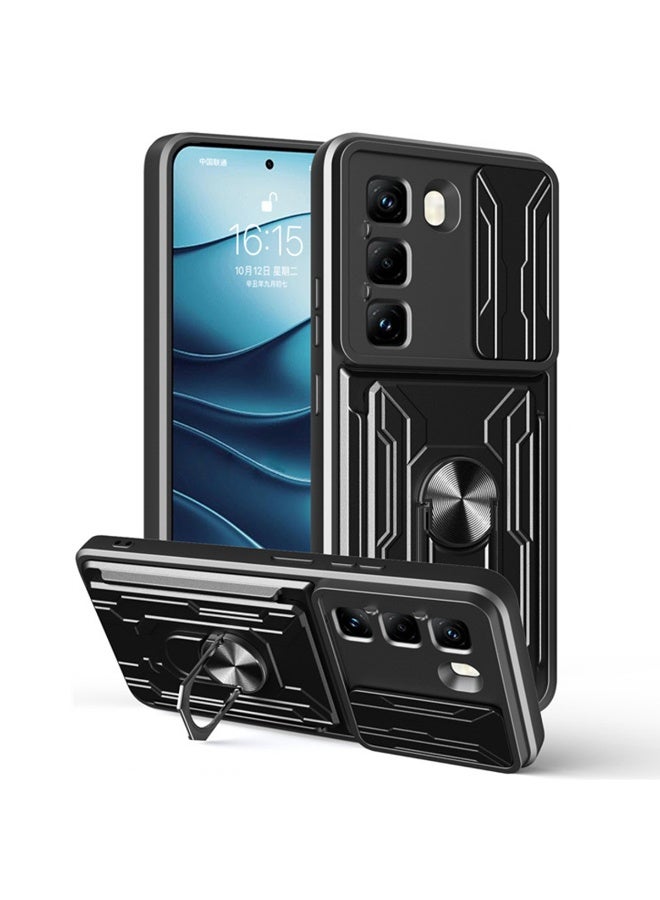 ثلاثة نمور لشركة Infinix الساخنة 60 برو + (الساخنة 60 برو زائد) حالة, حامل البطاقة & غطاء عدسة الكاميرا الشريحة, حامل الحلقة المغناطيسية الركض حالة الهاتف الوقائي لشركة Infinix الساخنة 60 برو + (الساخنة 60 برو زائد), أسود - Image 1