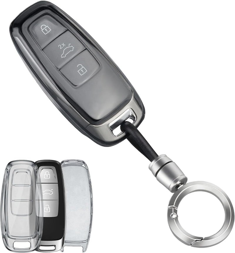 OFFCURVE Transparent Car Key Cover Case for Audi Models with Keychain - Image 1