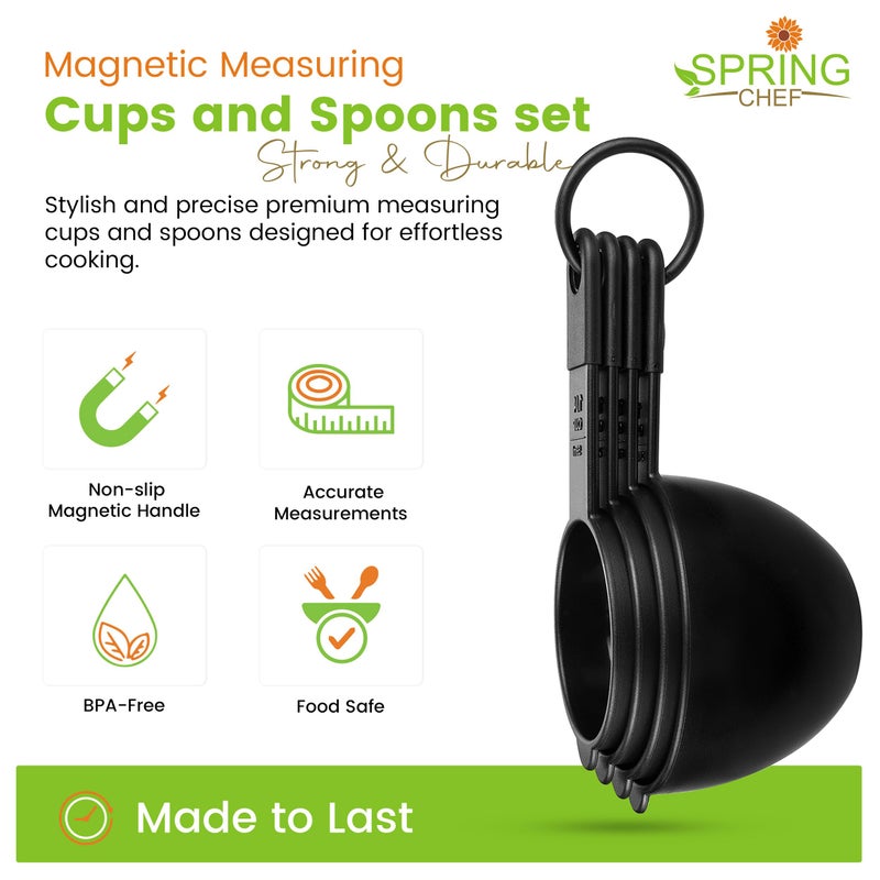 Spring Chef Magnetic Measuring Cups and Spoons Set of 9, Nesting Kitchen Tool with Easy to Read Markings for Measuring Dry or Liquid Ingredient, BPA Free, Black - Image 4