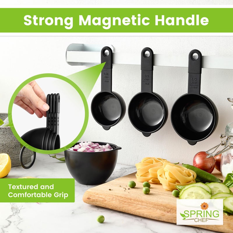 Spring Chef Magnetic Measuring Cups and Spoons Set of 9, Nesting Kitchen Tool with Easy to Read Markings for Measuring Dry or Liquid Ingredient, BPA Free, Black - Image 2