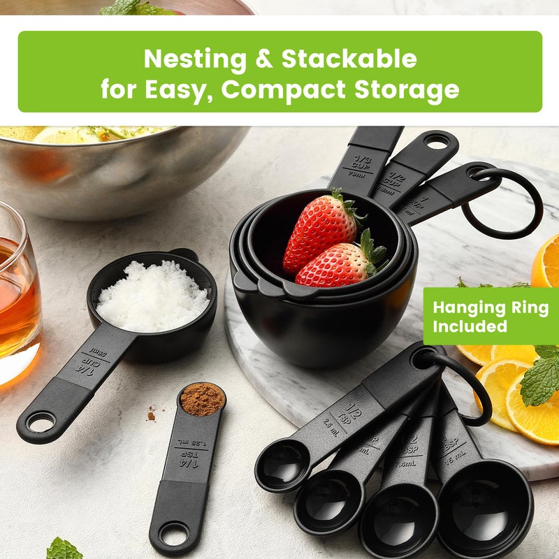 Spring Chef Magnetic Measuring Cups and Spoons Set of 9, Nesting Kitchen Tool with Easy to Read Markings for Measuring Dry or Liquid Ingredient, BPA Free, Black - Image 5