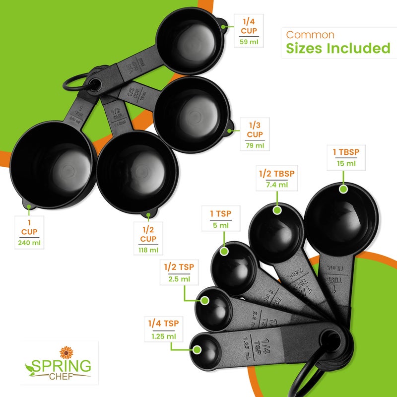 Spring Chef Magnetic Measuring Cups and Spoons Set of 9, Nesting Kitchen Tool with Easy to Read Markings for Measuring Dry or Liquid Ingredient, BPA Free, Black - Image 3