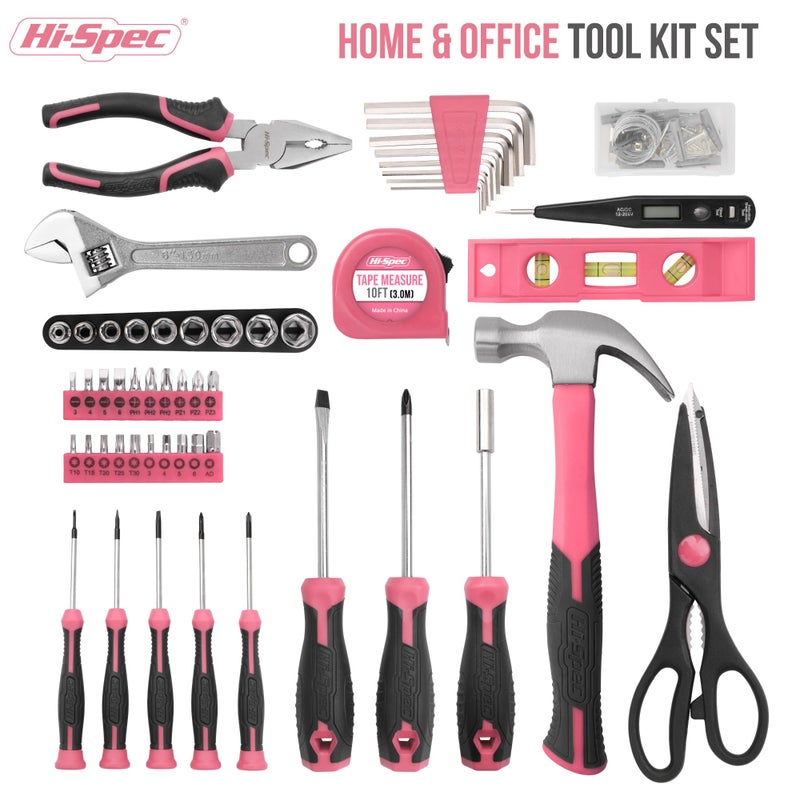 Hi-Spec 54pc Pink Tool Kit for Women – General Household DIY Tool Set. Pink Ladies Essential Hand Tools for Home, Apartment, Garage & Office Repairs with Plastic Toolbox Storage Case - Image 2