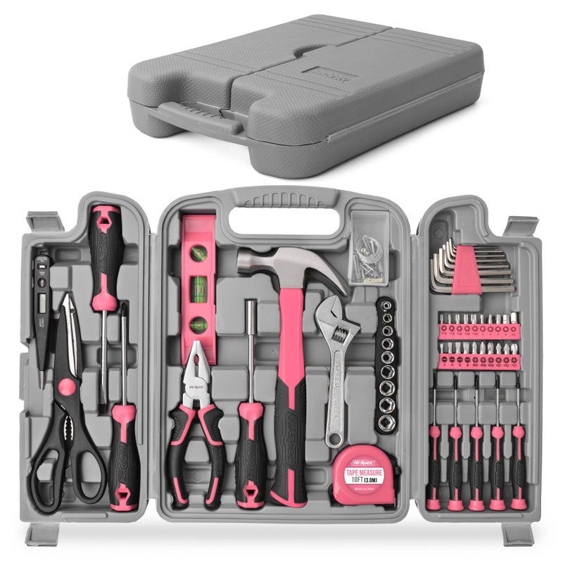 Hi-Spec 54pc Pink Tool Kit for Women – General Household DIY Tool Set. Pink Ladies Essential Hand Tools for Home, Apartment, Garage & Office Repairs with Plastic Toolbox Storage Case - Image 1