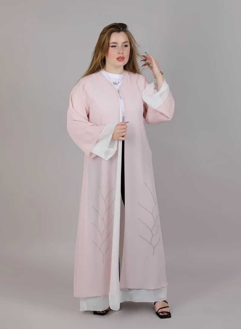 MSquare Fashion Pink And White  Embroidered Abaya