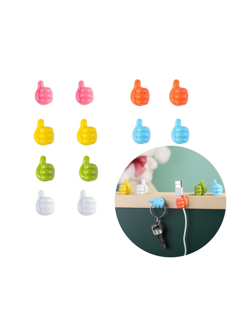 Thumb Wall Hooks for Hanging, 12 Pcs Creative Silicone Self Adhesive Thumb Cable Organizer Clips, Multifunction Nails-Free Finger Adhesive Hooks for Kitchen Living Room Bedroom  - Image 1