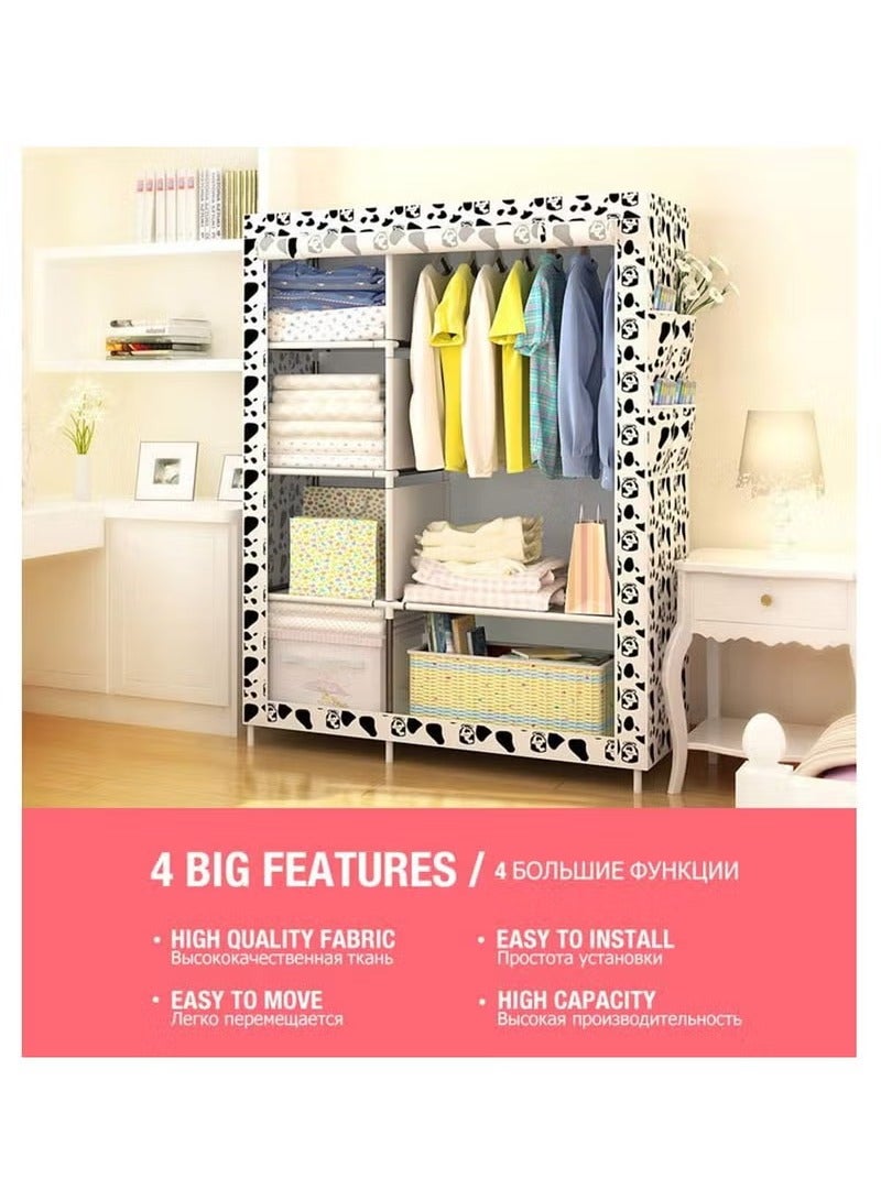 Simple Modern Folding Wardrobe – Fabric u0026 Steel Storage Cabinet, Double Storage Design, Easy Assembly (Red, 170x105x45cm) - Image 5