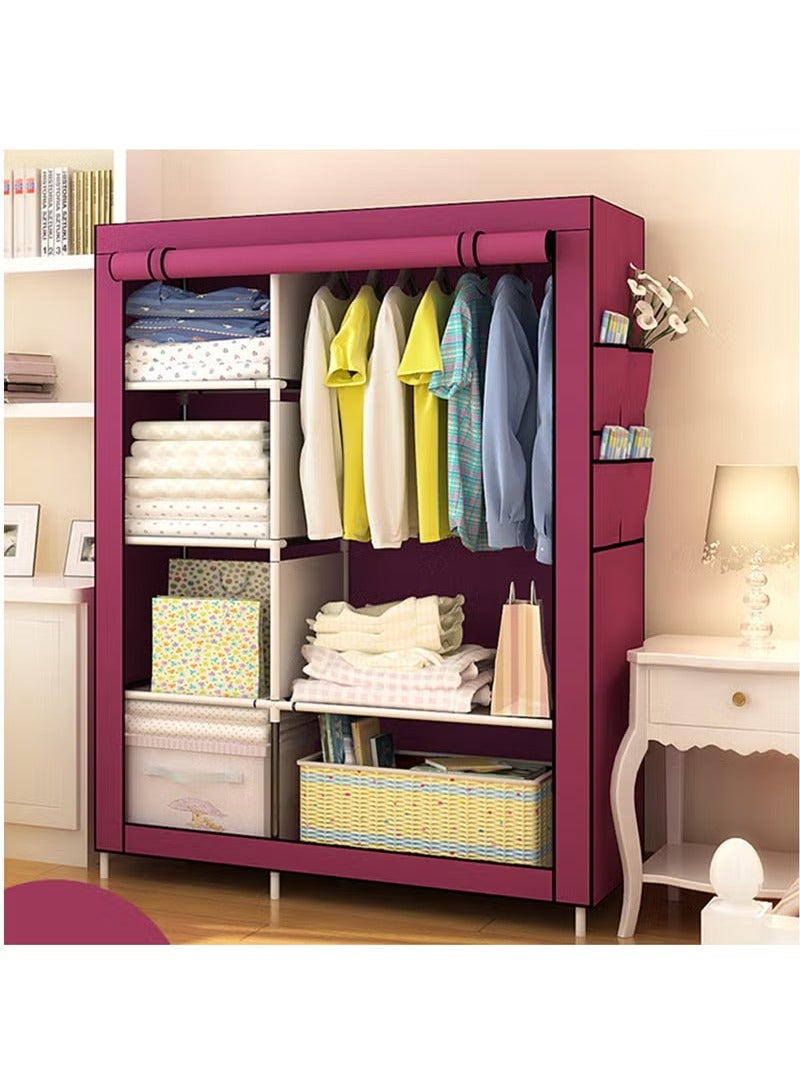 Simple Modern Folding Wardrobe – Fabric u0026 Steel Storage Cabinet, Double Storage Design, Easy Assembly (Red, 170x105x45cm) - Image 1