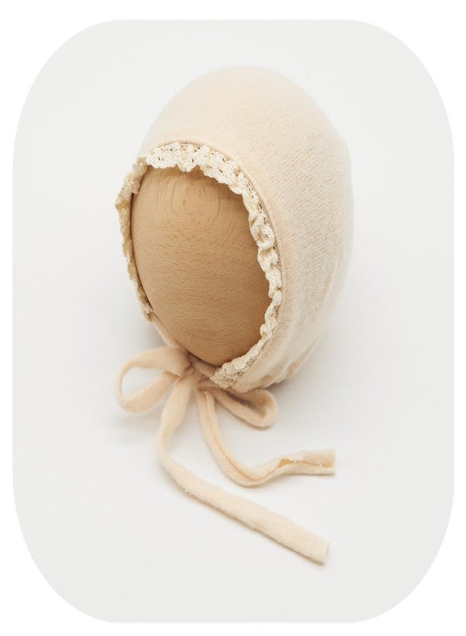 Vemonllas Newborn Photography Wrap Prop Newborn Photoshoot Outfits Ruffle Bonnet Baby Girl Boy Photo Lace Edge Hat Set (Bonnet, Beige) - Image 2