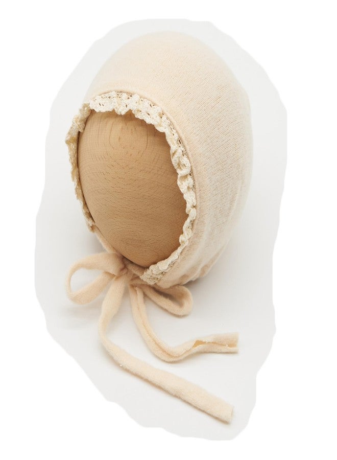 Vemonllas Newborn Photography Wrap Prop Newborn Photoshoot Outfits Ruffle Bonnet Baby Girl Boy Photo Lace Edge Hat Set (Bonnet, Beige) - Image 1