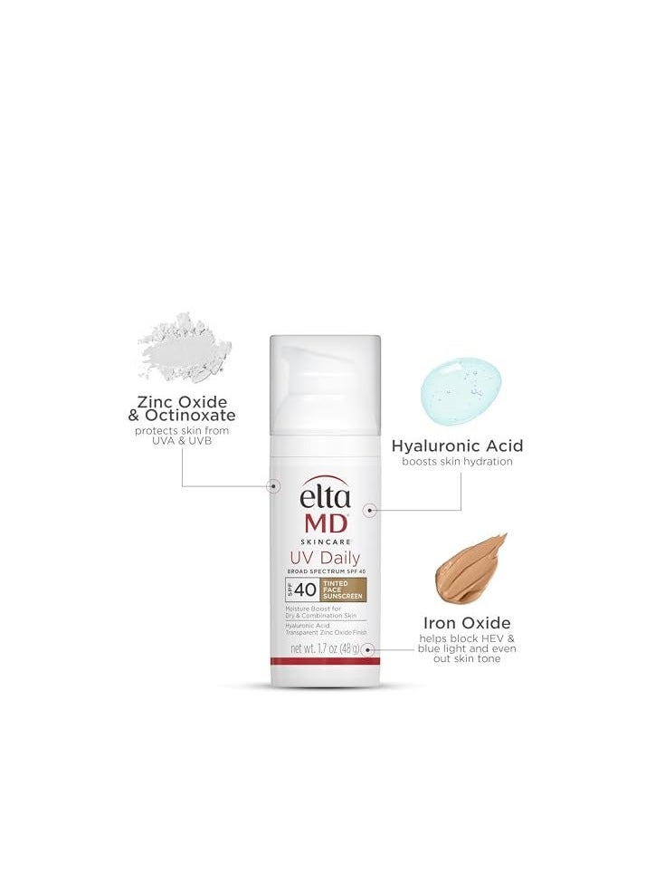 EltaMD UV Daily Tinted SPF 40 Face Sunscreen Moisturizer with Zinc Oxide, Tinted Daily Face Moisturizer with SPF, Sunscreen for Dry Skin,1.7 oz Pump - Image 2