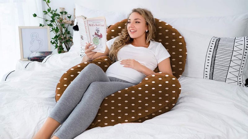 DADDY COOL Comfortable C-Shaped Dot Print Velvet Pregnancy Pillow || Maternity Pillow for Pregnant Women Pain Relief Back, Hip and Stomach || Pillow with Zippered Pillow Cover (Brown) - Image 3