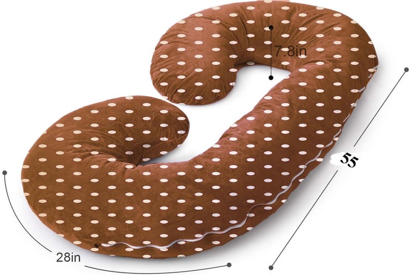 DADDY COOL Comfortable C-Shaped Dot Print Velvet Pregnancy Pillow || Maternity Pillow for Pregnant Women Pain Relief Back, Hip and Stomach || Pillow with Zippered Pillow Cover (Brown) - Image 4