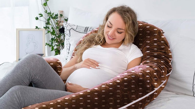 DADDY COOL Comfortable C-Shaped Dot Print Velvet Pregnancy Pillow || Maternity Pillow for Pregnant Women Pain Relief Back, Hip and Stomach || Pillow with Zippered Pillow Cover (Brown) - Image 5