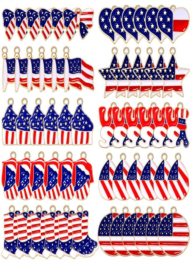 CEALXHENY 60PCS American Flag Charms 4th of July Charms for Jewelry Making Enamel Heart Star Patriotic Pendants for Independence Day Necklace Bracelet Earrings Making (60PCS Charm) - Image 1
