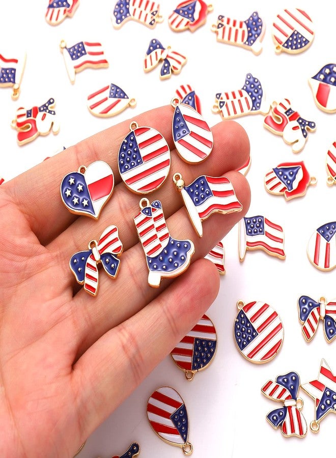 CEALXHENY 60PCS American Flag Charms 4th of July Charms for Jewelry Making Enamel Heart Star Patriotic Pendants for Independence Day Necklace Bracelet Earrings Making (60PCS Charm) - Image 3
