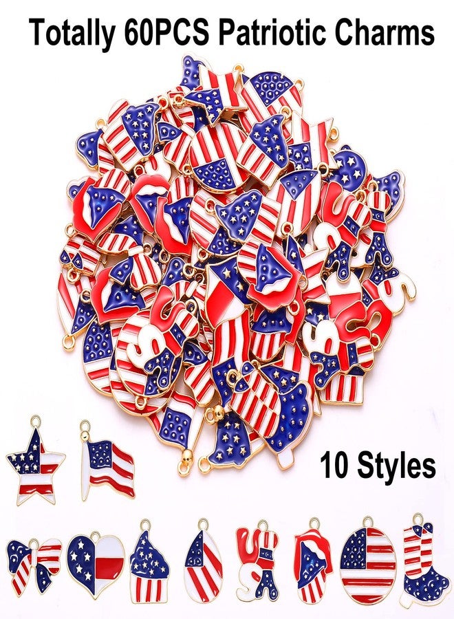 CEALXHENY 60PCS American Flag Charms 4th of July Charms for Jewelry Making Enamel Heart Star Patriotic Pendants for Independence Day Necklace Bracelet Earrings Making (60PCS Charm) - Image 2