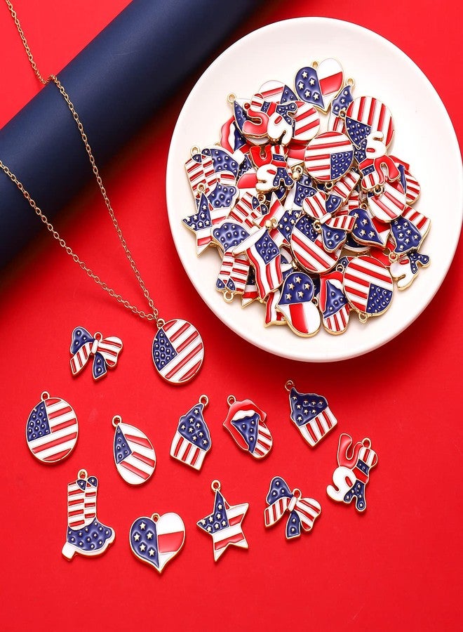 CEALXHENY 60PCS American Flag Charms 4th of July Charms for Jewelry Making Enamel Heart Star Patriotic Pendants for Independence Day Necklace Bracelet Earrings Making (60PCS Charm) - Image 5