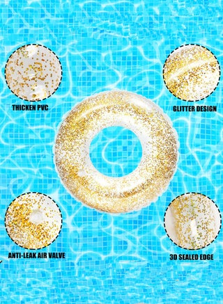 Pool Float,Pool Floats Kids Summer Glitter Pool Tube with Confetti,Transparent Inflatable Floating Tubes for Adults and Kids,Gold - view 2