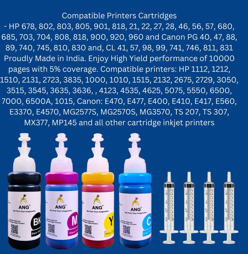 ANG Refill Set Compatible for PIXMA TS3370s, PIXMA MG2577s, Pixma TS207 Ink Bottle with Syringe - Image 2