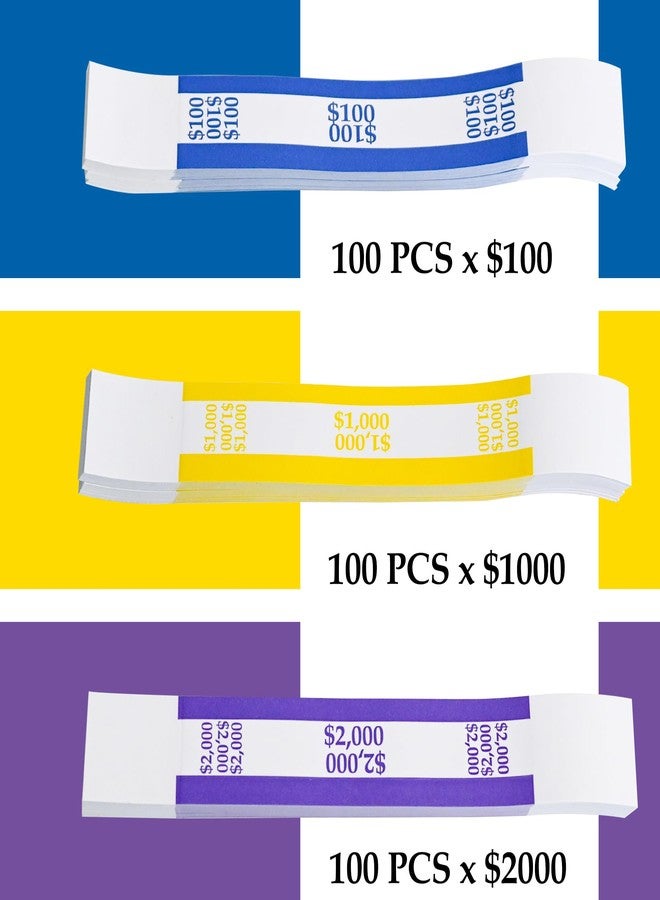 L LIKED 100 PCS Currency Straps Money Bands, Self Sealing Money Bill Wrappers ($100, $1000, $2000) - Image 3