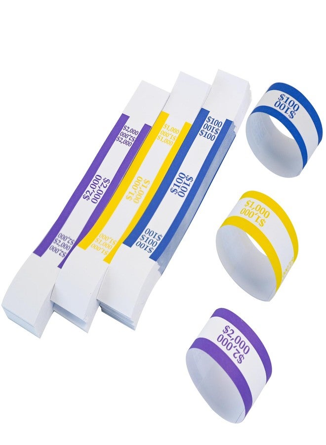 L LIKED 100 PCS Currency Straps Money Bands, Self Sealing Money Bill Wrappers ($100, $1000, $2000) - Image 1