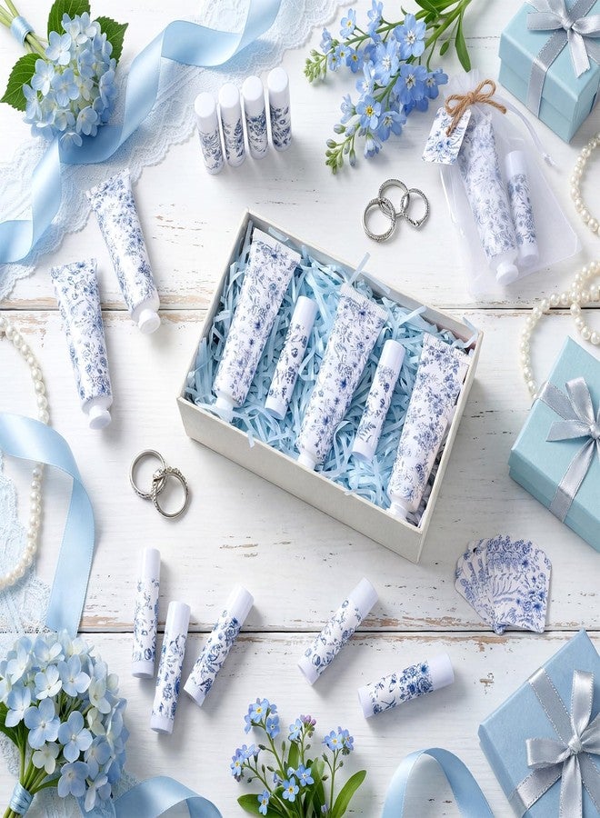 Loopeer 24 Sets Blue Floral Bridal Shower Hand Cream and Lip Balm Gift Bulk Blue Flower Wedding Favors Travel Size Hand Lotion and Lip Balm Wedding Bridal Baby Shower Party Supplies for Guests - Image 2