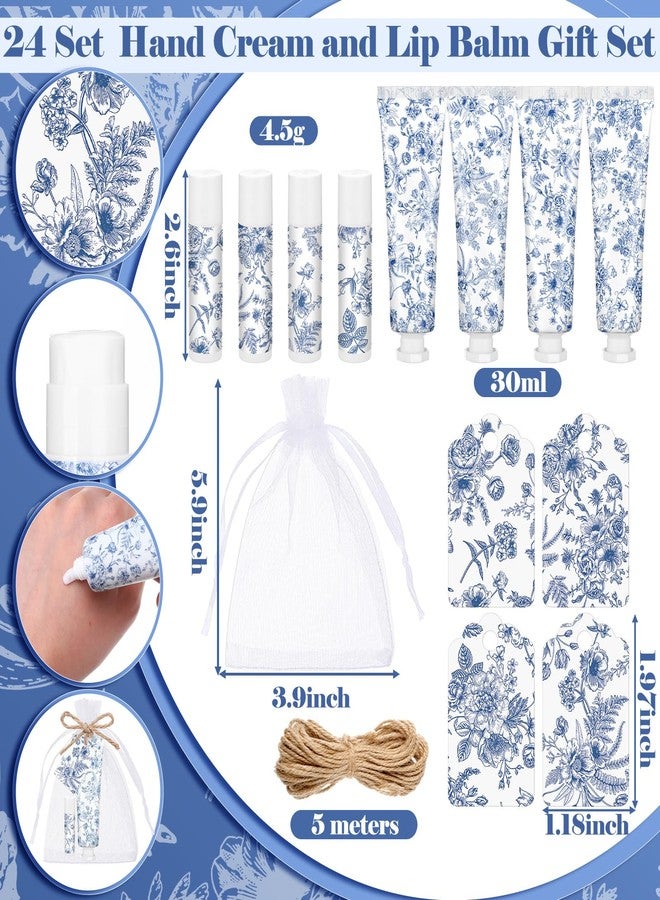 Loopeer 24 Sets Blue Floral Bridal Shower Hand Cream and Lip Balm Gift Bulk Blue Flower Wedding Favors Travel Size Hand Lotion and Lip Balm Wedding Bridal Baby Shower Party Supplies for Guests - Image 3