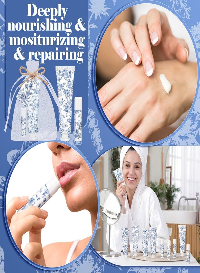 Loopeer 24 Sets Blue Floral Bridal Shower Hand Cream and Lip Balm Gift Bulk Blue Flower Wedding Favors Travel Size Hand Lotion and Lip Balm Wedding Bridal Baby Shower Party Supplies for Guests - Image 4