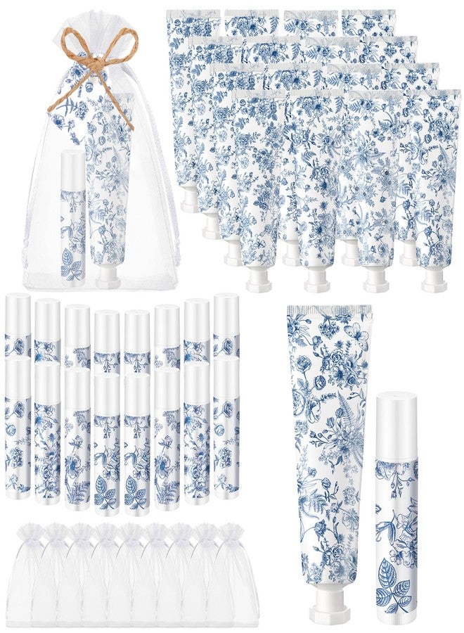 Loopeer 24 Sets Blue Floral Bridal Shower Hand Cream and Lip Balm Gift Bulk Blue Flower Wedding Favors Travel Size Hand Lotion and Lip Balm Wedding Bridal Baby Shower Party Supplies for Guests - Image 1