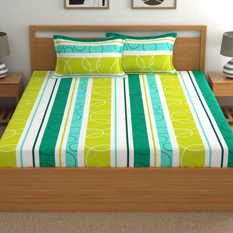 Dreamscape Microfiber Wrinkle & Fade Resistant Double Bedsheet with 2 Pillow Covers - (Size 87 x 94 inches, 140TC, Colour - Green) - Image 2