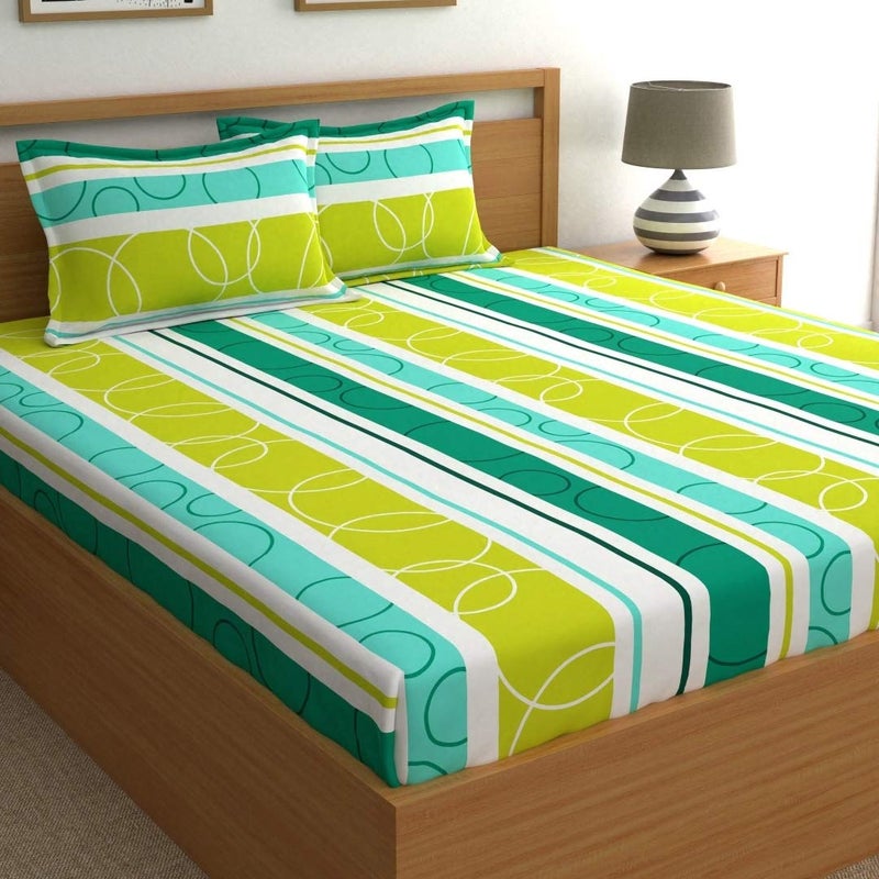 Dreamscape Microfiber Wrinkle & Fade Resistant Double Bedsheet with 2 Pillow Covers - (Size 87 x 94 inches, 140TC, Colour - Green) - Image 1