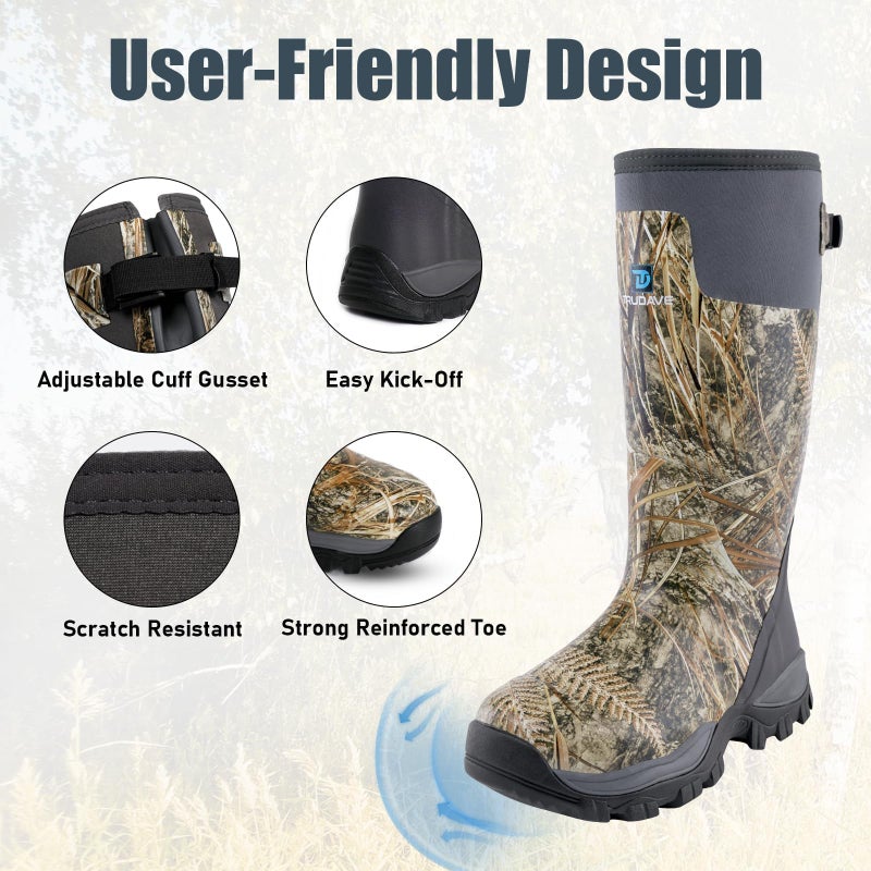 Trudave Hunting Boots for Men, Waterproof Rubber Boots with Steel Shank, 5mm Neoprene Camo Insulated Outdoor Hunting Boots, Real Reed, Size 12 - Image 5